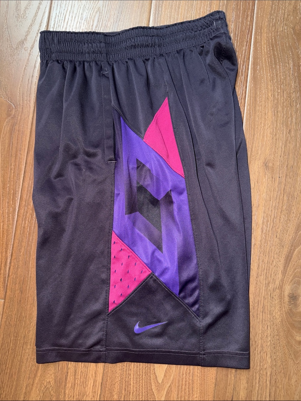 Nike Black Shorts with Purple & Pink Geometric Panel